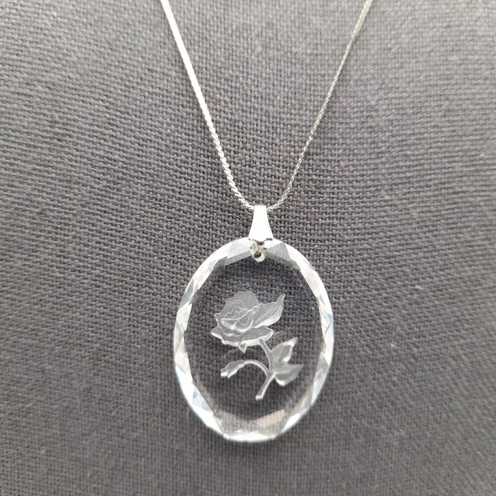 Swarovski Austrian Crystal Rose Intaglio Pendant Sterling Silver Necklace